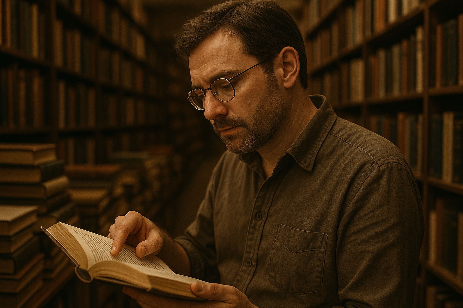 A man reading inside a library | AI generated